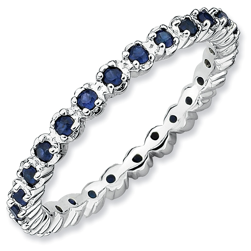 Stackable Expressions™ Prong-Set Lab-Created Blue Sapphire Eternity Band in Sterling Silver