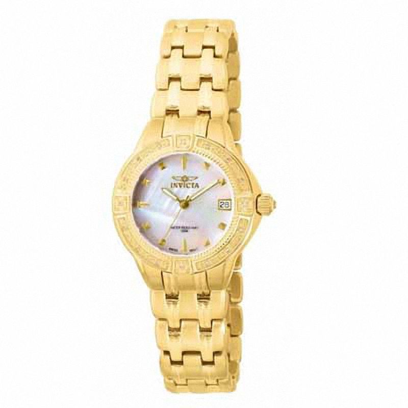 Ladies' Invicta Wildflower Diamond Accent Gold-Tone Watch with Mother-of-Pearl Dial (Model: 0268)