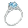 Thumbnail Image 1 of Oval Aquamarine and 1/5 CT. T.W. Diamond Frame Engagement Ring in 10K White Gold