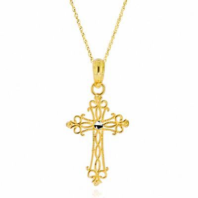 14K Solid Gold 2 Tone Filigree Cross Beautiful and Elegant Cristo de 2 tonos 