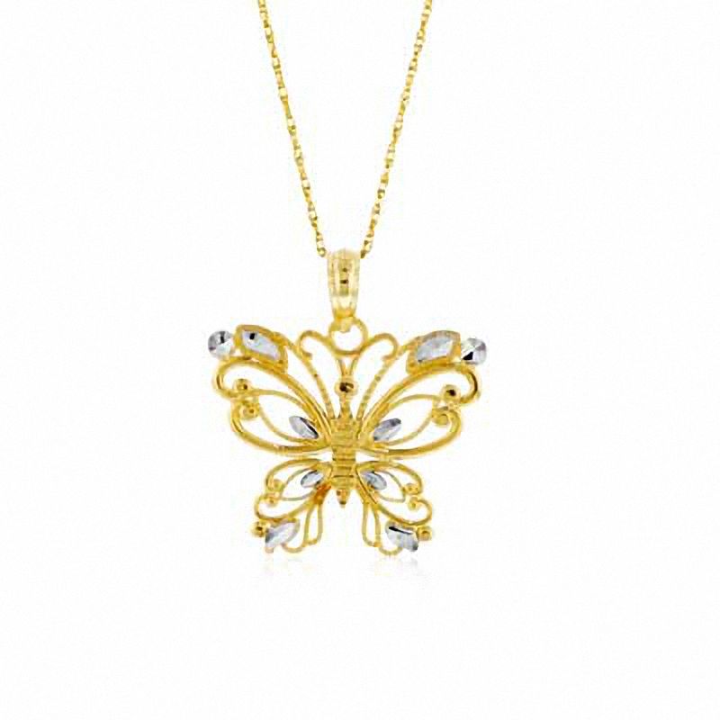 Main Image 1 of Diamond-Cut Beaded Filigree Butterfly Pendant in 10K Two-Tone Gold