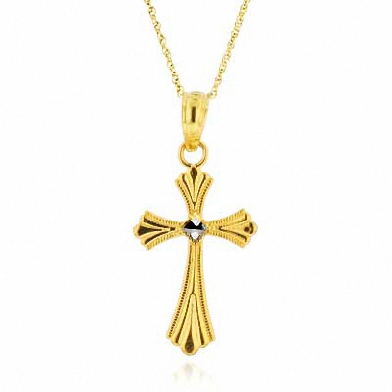Main Image 1 of Diamond-Cut Beaded Cross Pendant in 10K Two-Tone Gold
