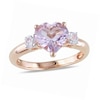 Thumbnail Image 0 of 8.0mm Heart-Shaped Amethyst and White Lab-Created Sapphire Ring in Sterling Silver with Rose Rhodium