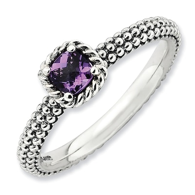 Sterling Silver Stackable Expressions Cushion Cut Amethyst Ring 