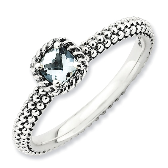 Stackable Expressionsâ¢ 4.0mm Cushion-Cut Aquamarine Ring in Sterling Silver