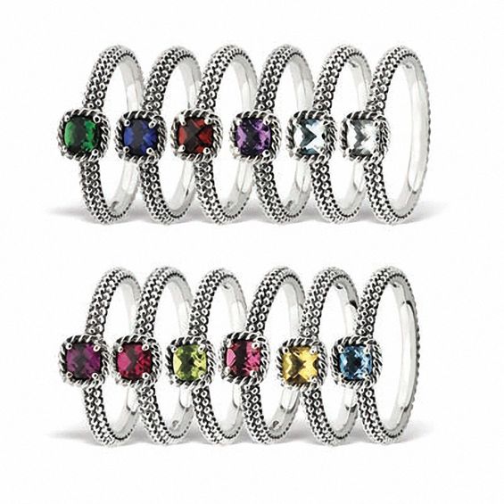Stackable Expressionsâ¢ 4.0mm Cushion-Cut Aquamarine Ring in Sterling Silver