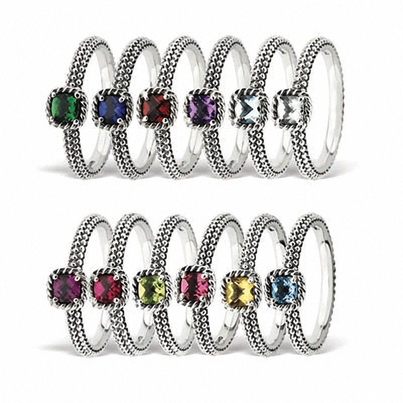 Main Image 2 of Stackable Expressions™ 4.0mm Cushion-Cut Aquamarine Ring in Sterling Silver