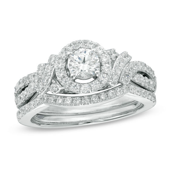Celebration Ideal 1 CT. T.w. Certified Diamond Frame Bridal Set in 14K White Gold (I/I1)