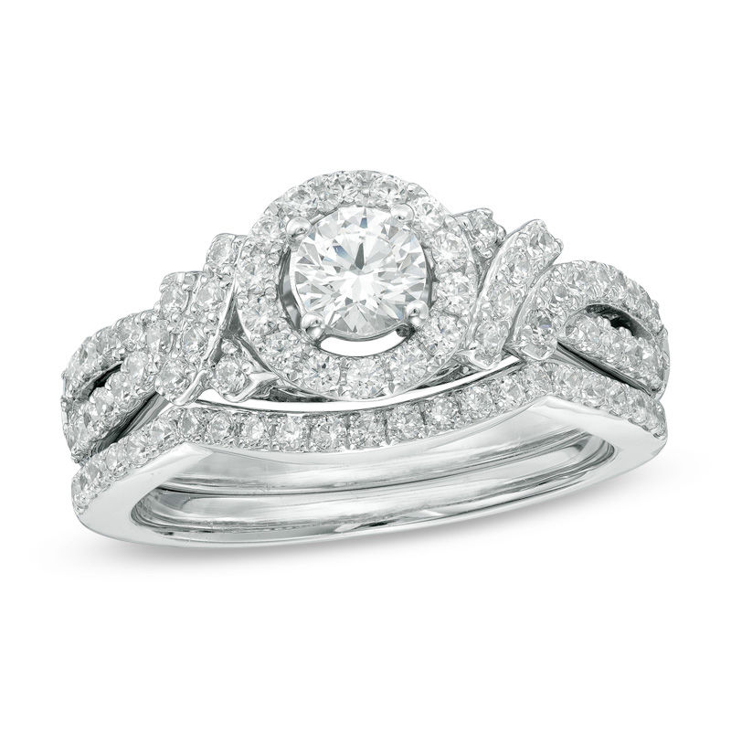 Celebration Ideal 1 CT. T.W. Diamond Frame Bridal Set in 14K White Gold (I/I1)