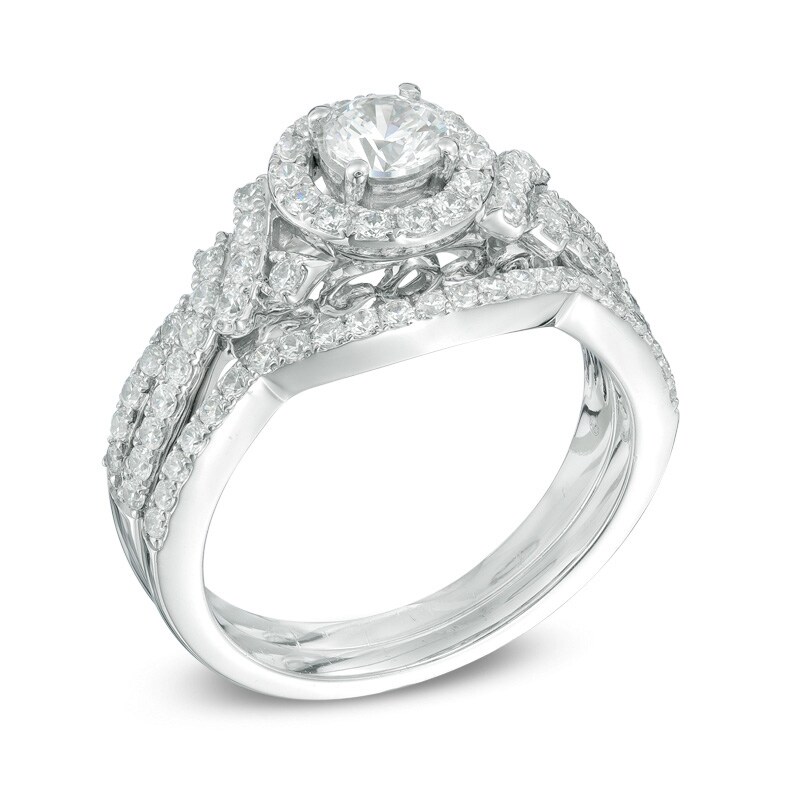 Celebration Ideal 1 CT. T.W. Diamond Frame Bridal Set in 14K White Gold (I/I1)