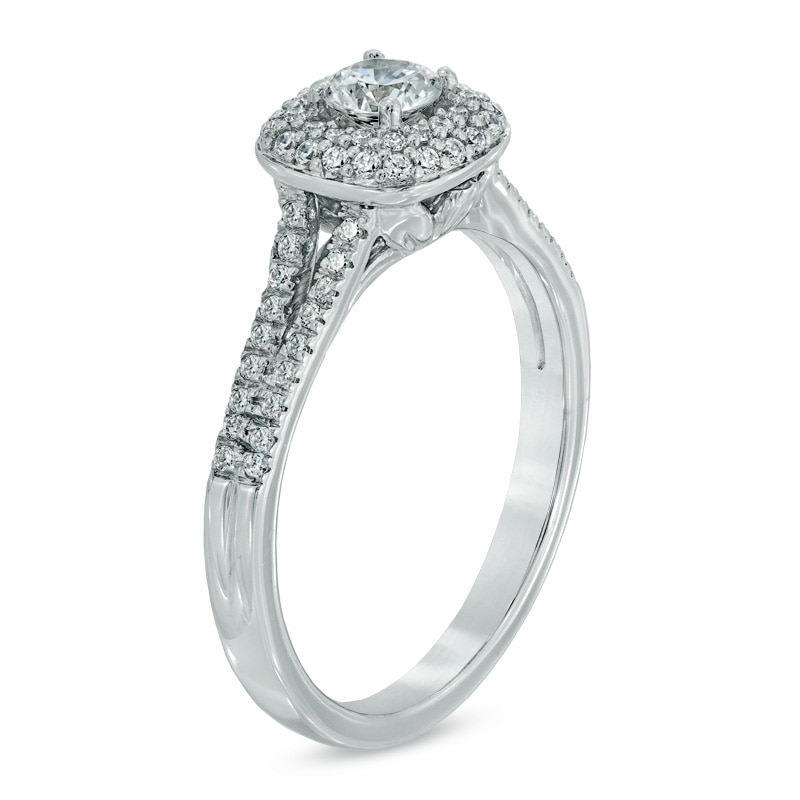 Main Image 2 of 5/8 CT. T.W. Diamond Double Cushion Frame Engagement Ring in 14K White Gold