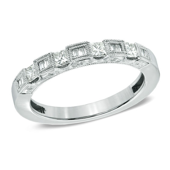 3/8 CT. T.w. Diamond Art Deco-Inspired Wedding Band in 14K White Gold