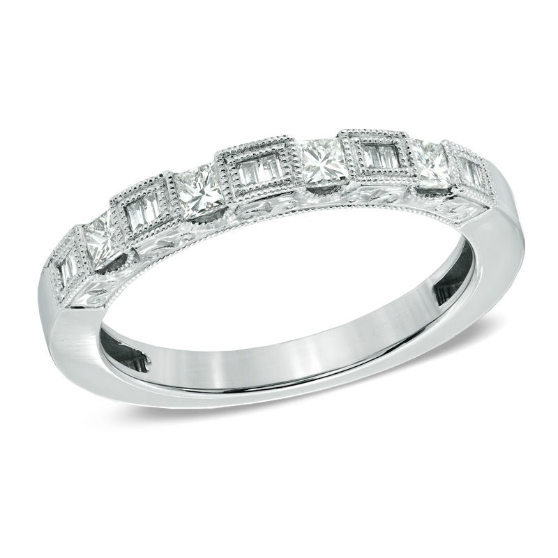 Main Image 1 of 3/8 CT. T.W. Diamond Art Deco-Inspired Wedding Band in 14K White Gold