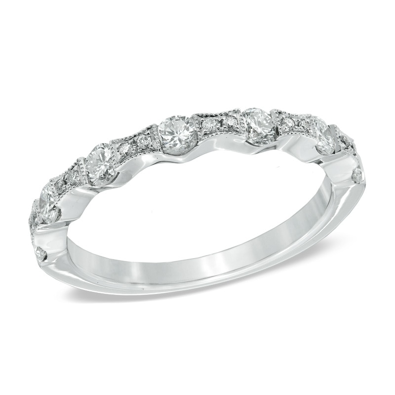 Main Image 1 of 5/8 CT. T.W. Diamond Vintage-Style Wedding Band in 14K White Gold