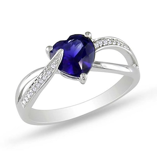 7.0mm Heart-Shaped Lab-Created Blue Sapphire and 1/20 CT. T.W. Diamond ...