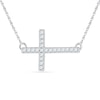 Thumbnail Image 0 of White Lab-Created Sapphire Sideways Cross Necklace in Sterling Silver