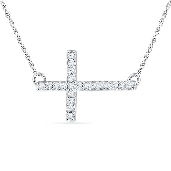 Sterling Silver 925 Sideways CZ Cross Necklace Faith Easter Necklace Zales  New | eBay