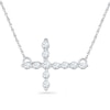 Lab-Created White Sapphire Sideways Cross Necklace in Sterling Silver