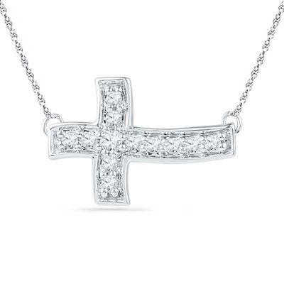 White Sapphire Sideways Cross Necklace 