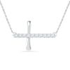 Thumbnail Image 0 of White Lab-Created Sapphire Sideways Loop Cross Necklace in Sterling Silver