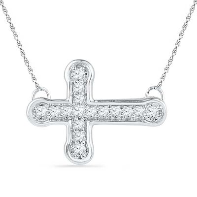 White Sapphire Sideways Cross Necklace 