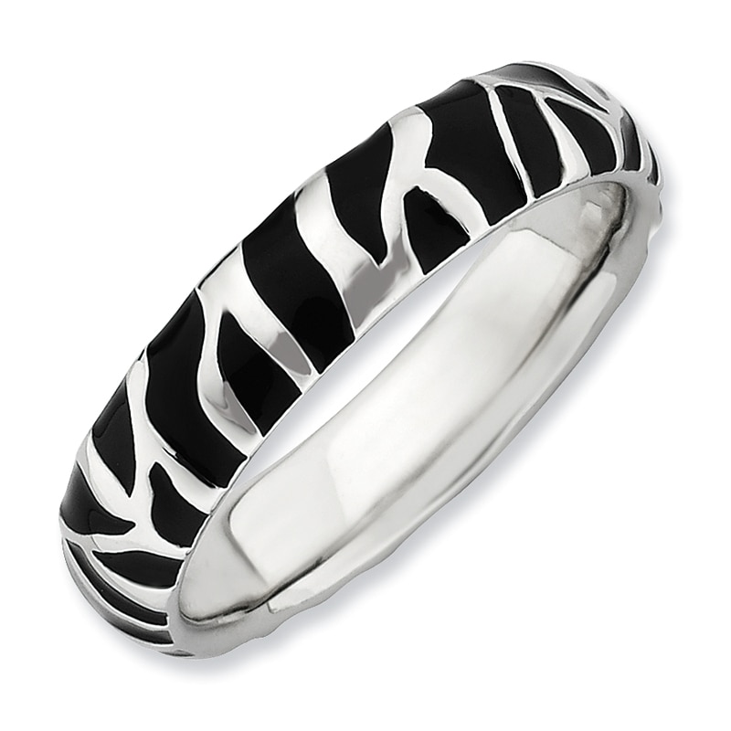 Stackable Expressions™ 4.5mm Black and White Enamel Zebra Print Ring in Sterling Silver