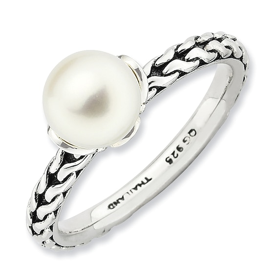 Stackable Expressions⢠7.0-7.5mm Freshwater Cultured Pearl Rope Ring in Sterling Silver