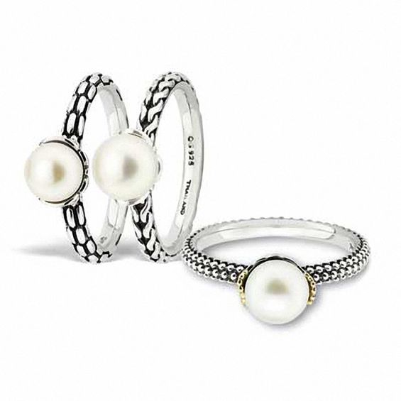 Stackable Expressionsâ¢ 7.0-7.5mm Freshwater Cultured Pearl Rope Ring in Sterling Silver