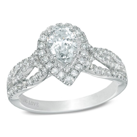 Vera Wang Love Collection 1 CT. T.w. Pear-Shaped Diamond Vintage-Style Ring 14K White Gold