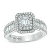 Thumbnail Image 1 of Vera Wang Love Collection 1-1/2 CT. T.W. Emerald-Cut Diamond Double Frame Engagement Ring in 14K White Gold