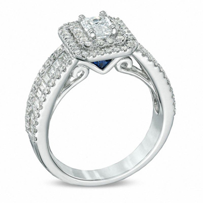 Main Image 2 of Vera Wang Love Collection 1-1/2 CT. T.W. Emerald-Cut Diamond Double Frame Engagement Ring in 14K White Gold