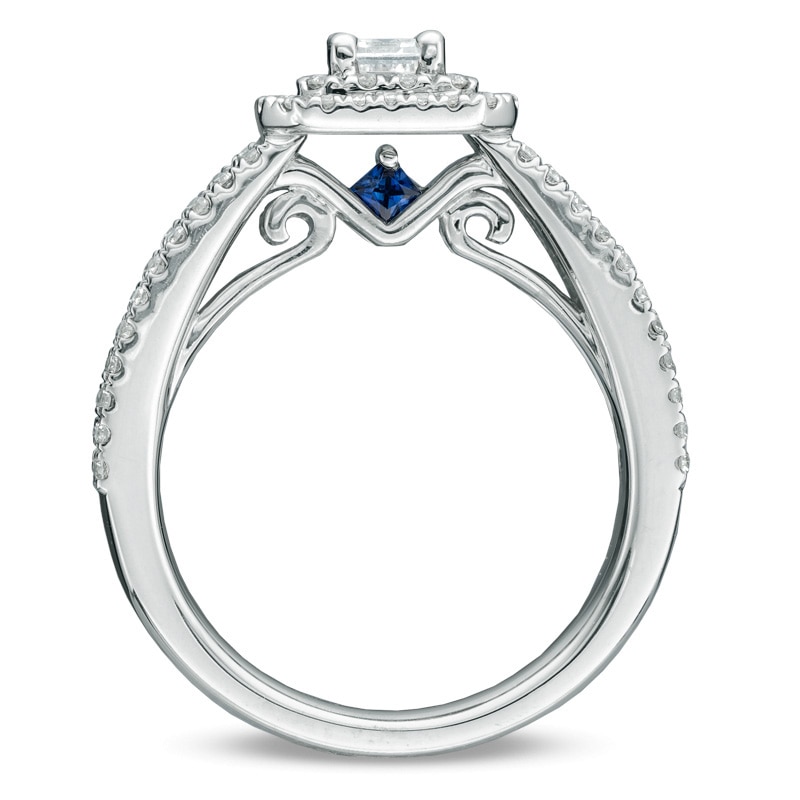 Main Image 3 of Vera Wang Love Collection 1-1/2 CT. T.W. Emerald-Cut Diamond Double Frame Engagement Ring in 14K White Gold