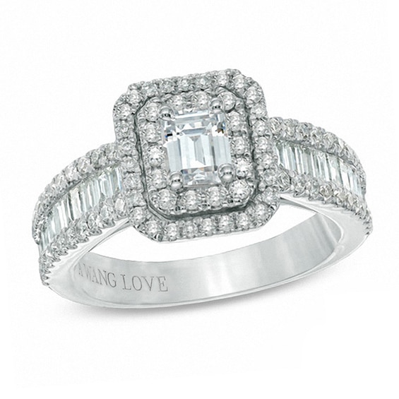 Vera Wang Love Collection 1-1/2 CT. T.w. Emerald-Cut Diamond Double Frame Ring in 14K White Gold