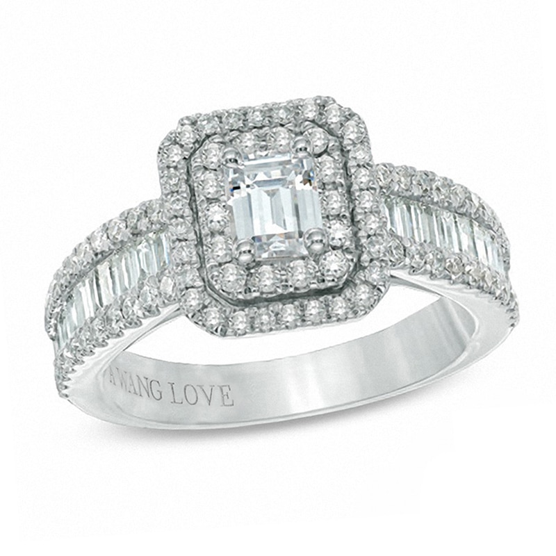 Main Image 1 of Vera Wang Love Collection 1-1/2 CT. T.W. Emerald-Cut Diamond Double Frame Ring in 14K White Gold
