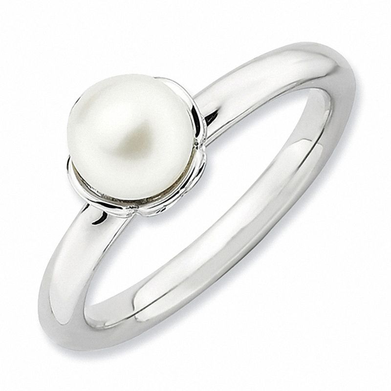 Zales 6.0mm Cultured Freshwater Pearl and White Lab-Created Sapphire  Pear-Shaped Frame Split Shank Ring in Sterling Silver | Westland Mall