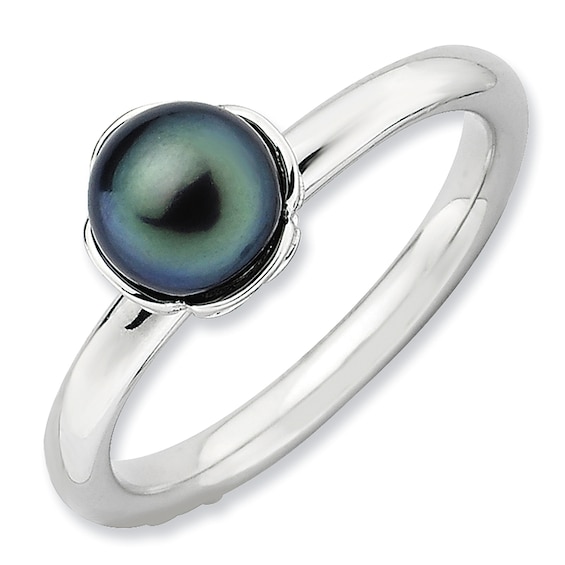 Stackable Expressionsâ¢ 6.0-6.5mm Black Tahitian Cultured Pearl Ring in Sterling Silver