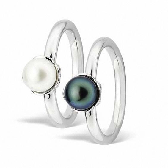Stackable Expressionsâ¢ 6.0-6.5mm Black Tahitian Cultured Pearl Ring in Sterling Silver