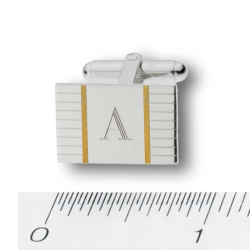 Men's Rectangular Cuff Links in Sterling Silver and 24K Gold Plate (1 Initial)