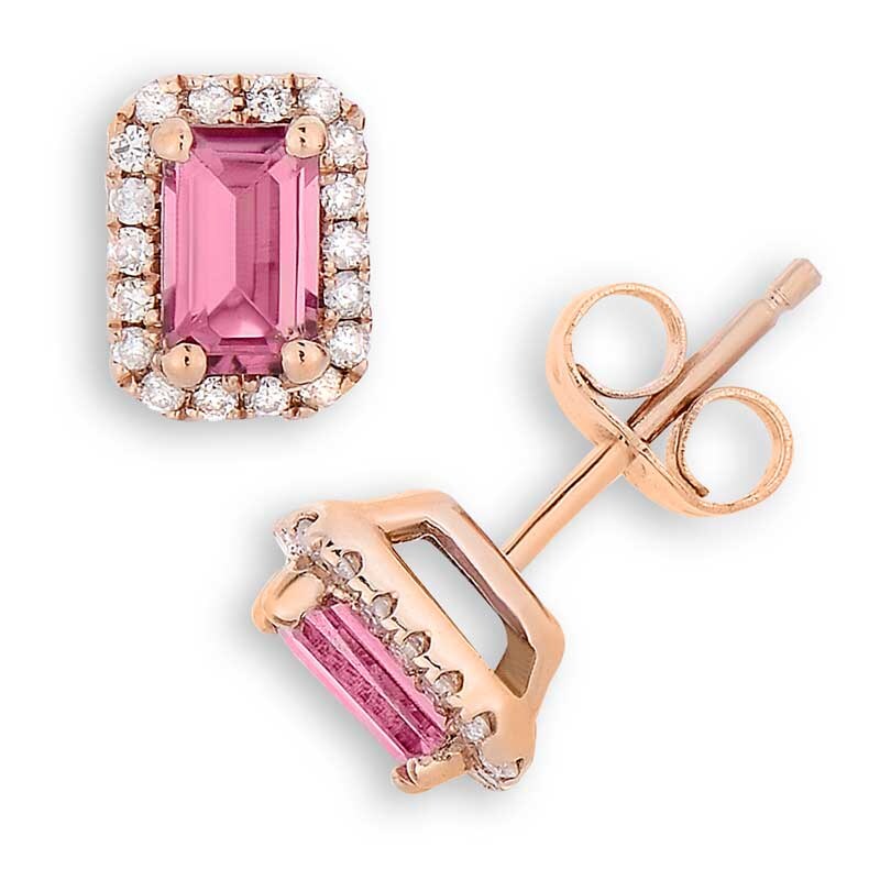 Emerald Cut Pink Tourmaline And 1 8 Ct T W Diamond Frame Stud Earrings In 14k Rose Gold Zales