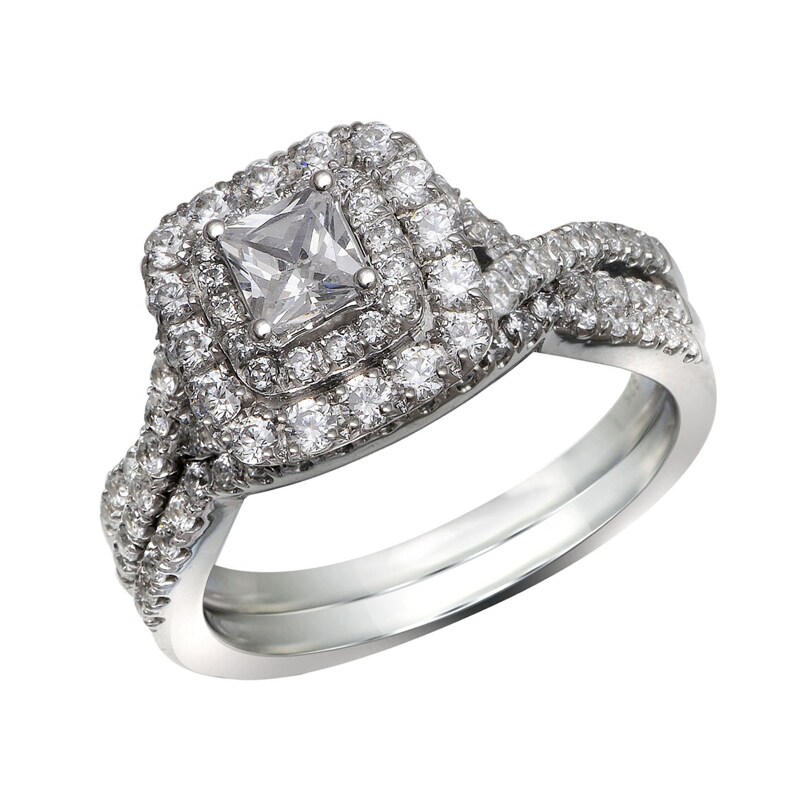 Main Image 1 of 1-1/4 CT. T.W. Princess-Cut Diamond Double Frame Bridal Set in 14K White Gold