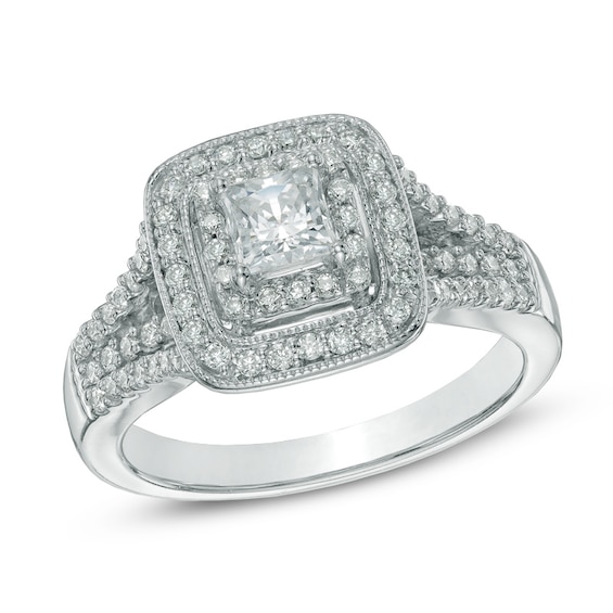 1-1/4 CT. T.w. Princess-Cut Diamond Double Frame Bridal Set in 14K White Gold