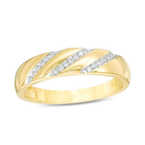 1/3 CT. T.w. Multi-Diamond Frame Slant Wedding Ensemble in 10K Gold - Size 7 and 10