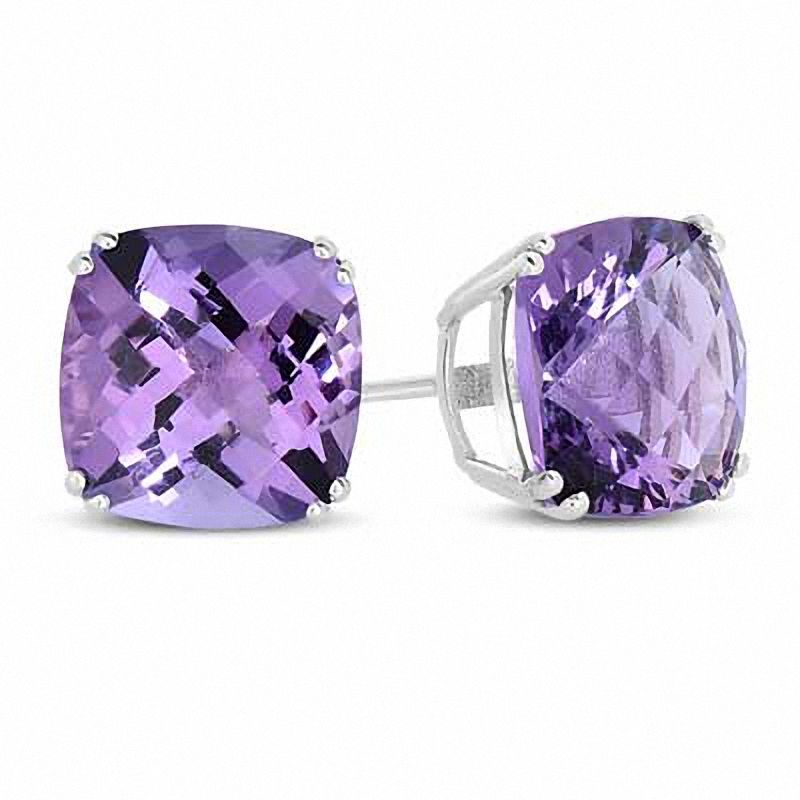 10 0mm Cushion Cut Amethyst Stud Earrings In 14k White Gold Zales 10 0mm Cushion Cut Amethyst Stud Earrings In 14k White Gold Zales