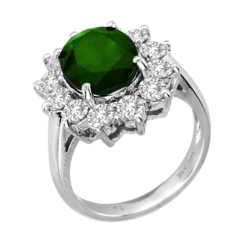 Oval Emerald and 1-1/2 CT. T.W. Diamond Ring in 14K White Gold