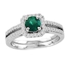 Thumbnail Image 0 of 5.5mm Emerald and 1/3 CT. T.W. Diamond Frame Promise Ring in 14K White Gold