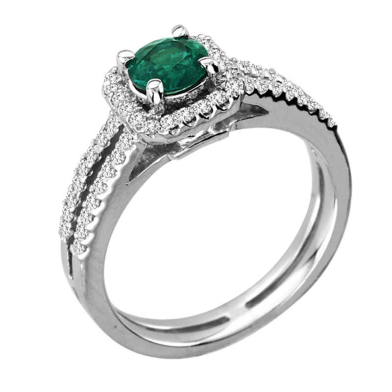 5.5mm Emerald and 1/3 CT. T.W. Diamond Frame Promise Ring in 14K White ...