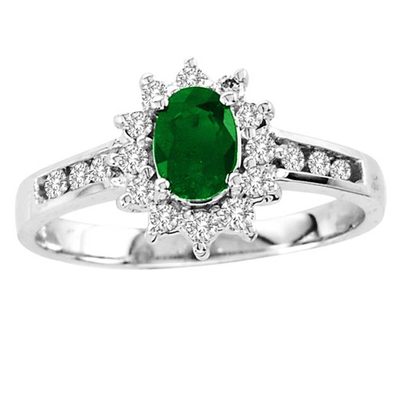 Oval Emerald and 1/4 CT. T.W. Diamond Ring in 14K White Gold