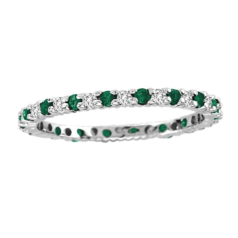 Emerald and 1/4 CT. T.W. Diamond Eternity Band in 14K White Gold