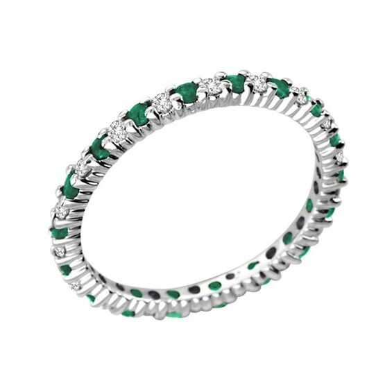 Emerald and 1/4 CT. T.w. Diamond Eternity Band in 14K White Gold