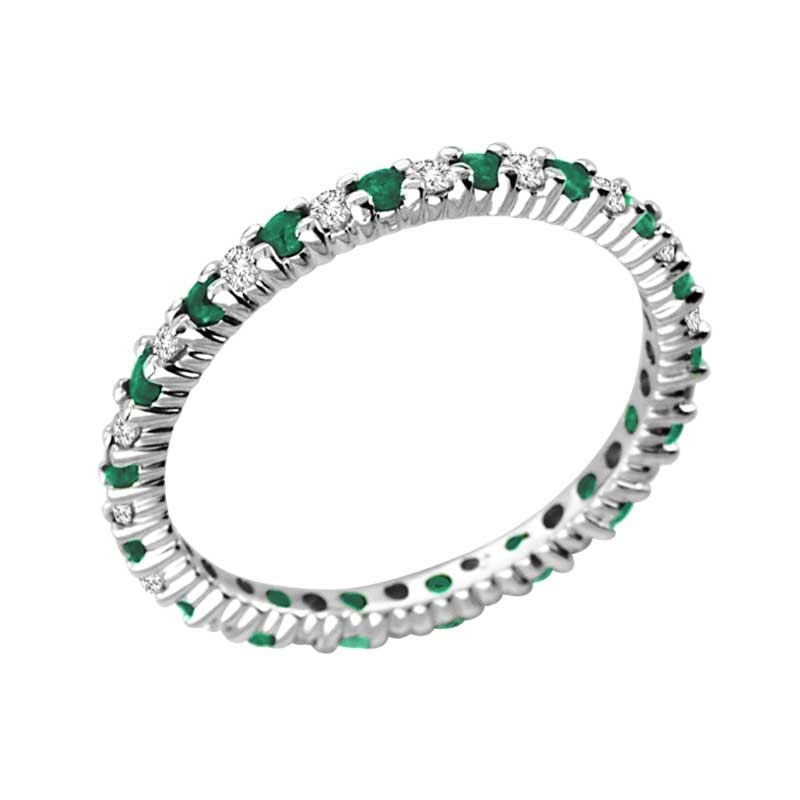 Emerald and 1/4 CT. T.W. Diamond Eternity Band in 14K White Gold